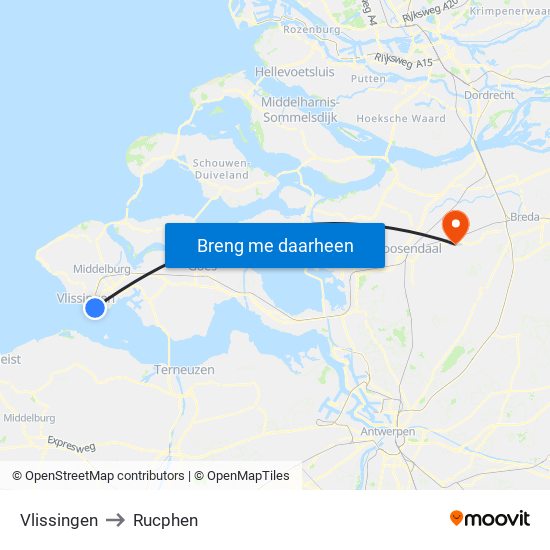 Vlissingen to Rucphen map