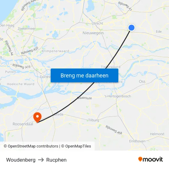 Woudenberg to Rucphen map