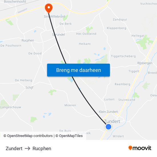 Zundert to Rucphen map