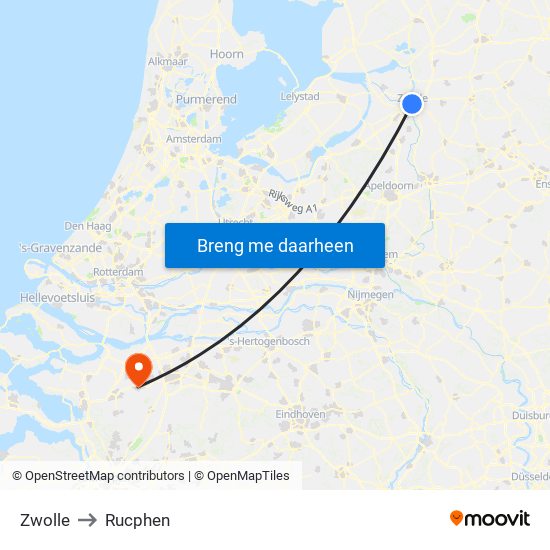 Zwolle to Rucphen map