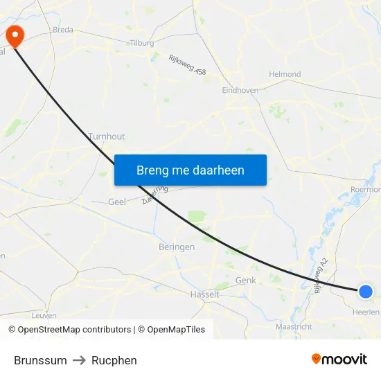 Brunssum to Rucphen map