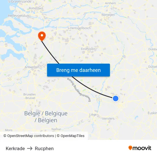 Kerkrade to Rucphen map