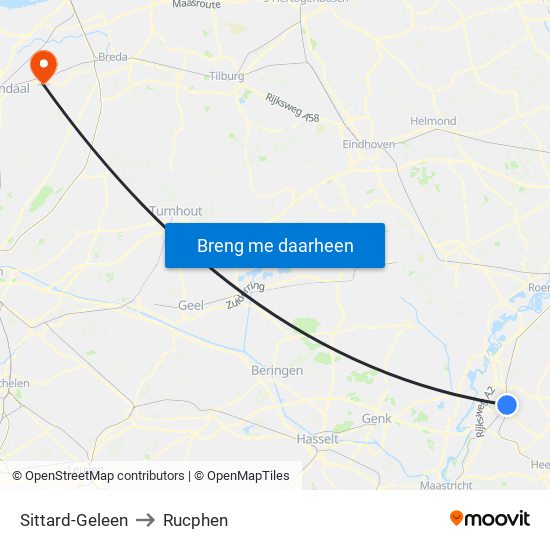 Sittard-Geleen to Rucphen map