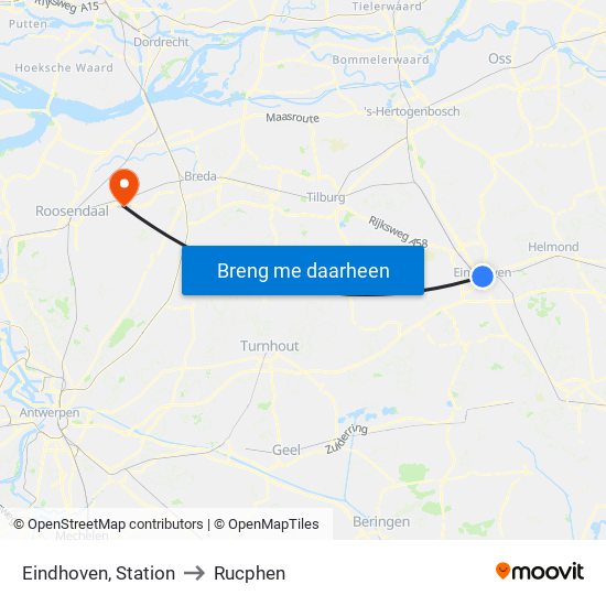 Eindhoven, Station to Rucphen map