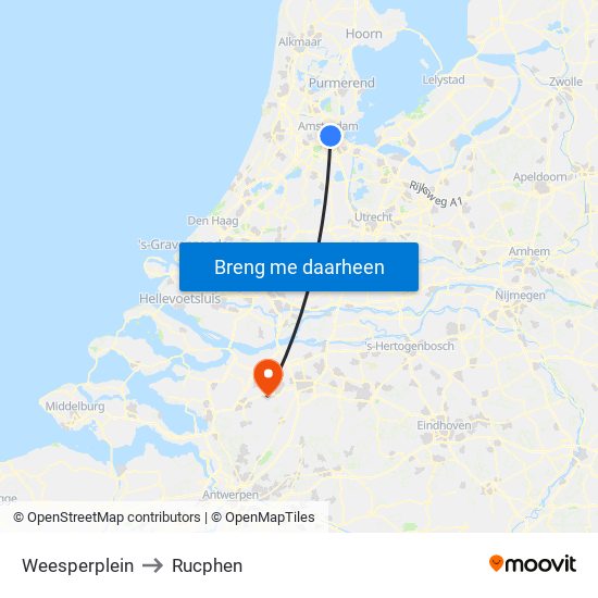 Weesperplein to Rucphen map