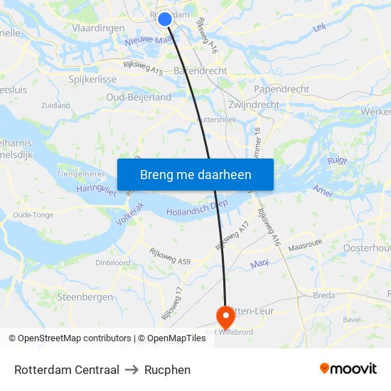 Rotterdam Centraal to Rucphen map