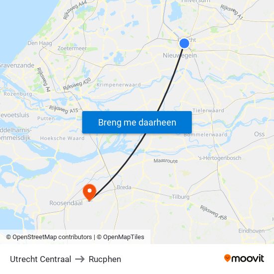 Utrecht Centraal to Rucphen map