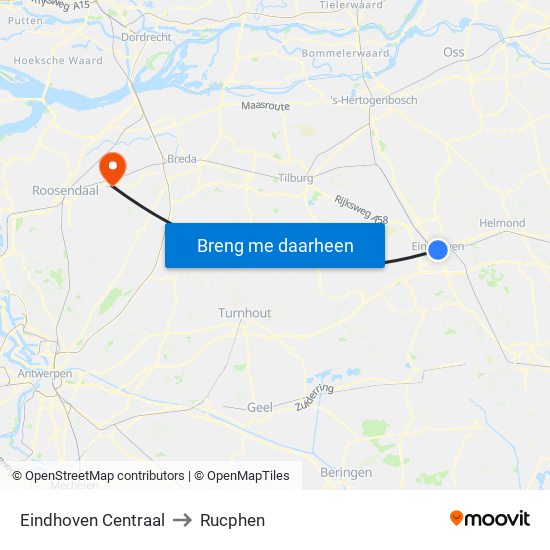 Eindhoven Centraal to Rucphen map