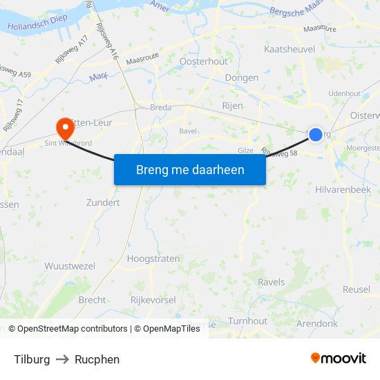 Tilburg to Rucphen map