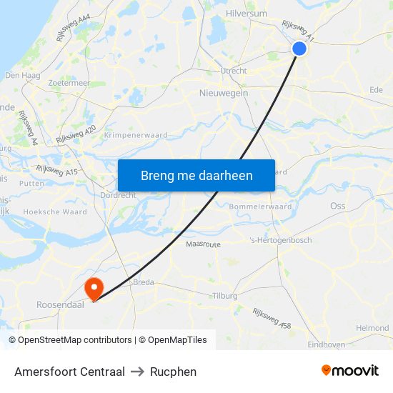 Amersfoort Centraal to Rucphen map
