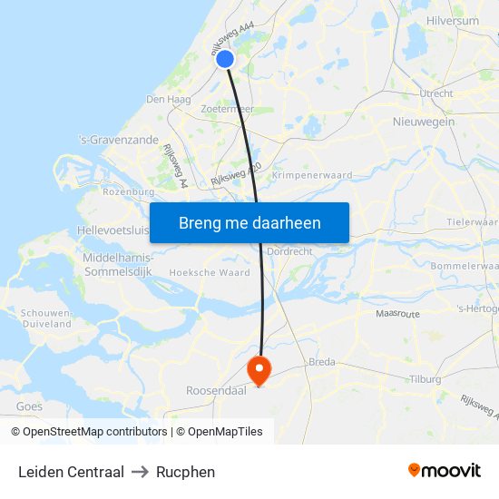 Leiden Centraal to Rucphen map