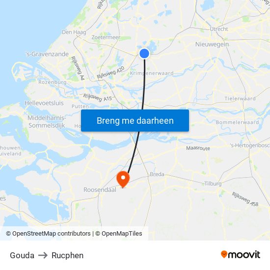 Gouda to Rucphen map