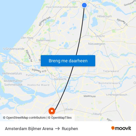 Amsterdam Bijlmer Arena to Rucphen map