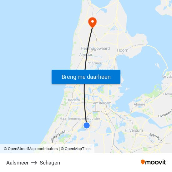 Aalsmeer to Schagen map