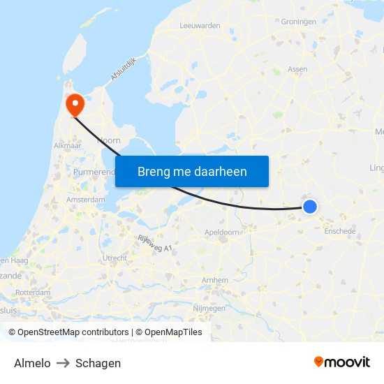 Almelo to Schagen map