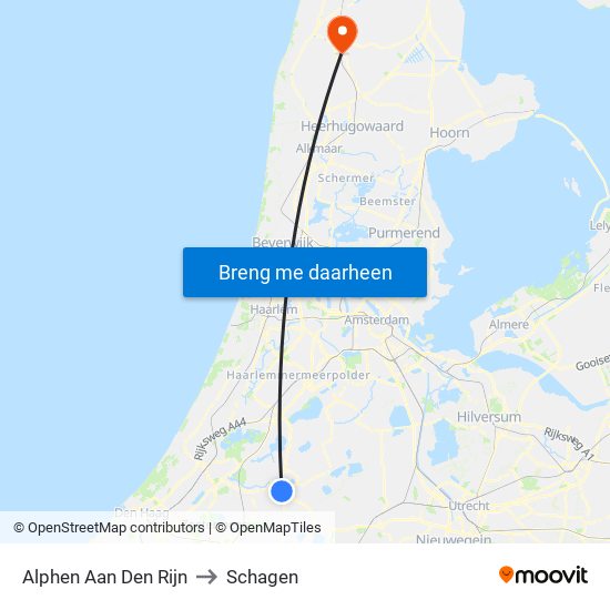 Alphen Aan Den Rijn to Schagen map
