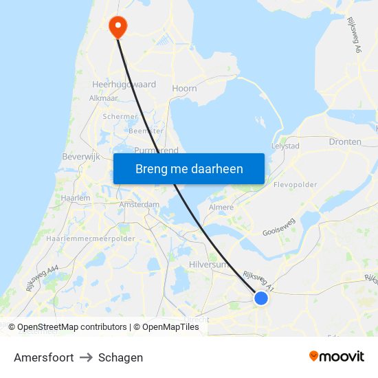 Amersfoort to Schagen map