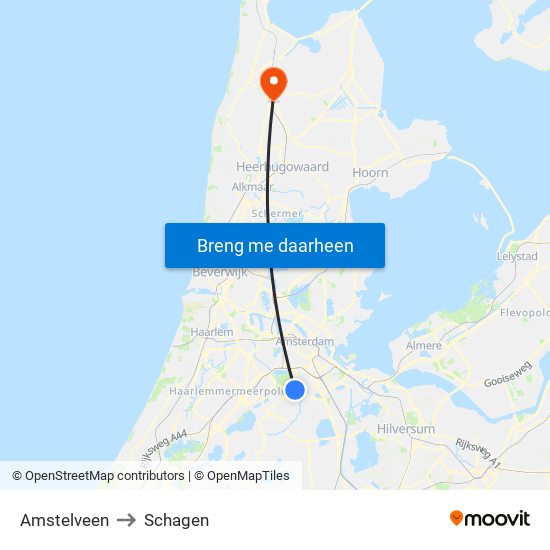Amstelveen to Schagen map