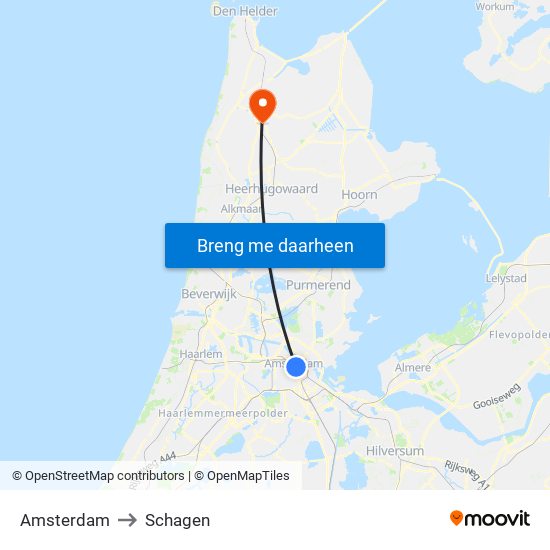 Amsterdam to Schagen map