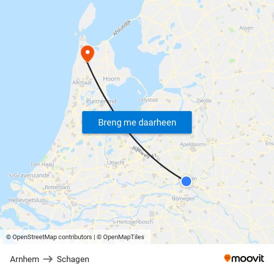 Arnhem to Schagen map