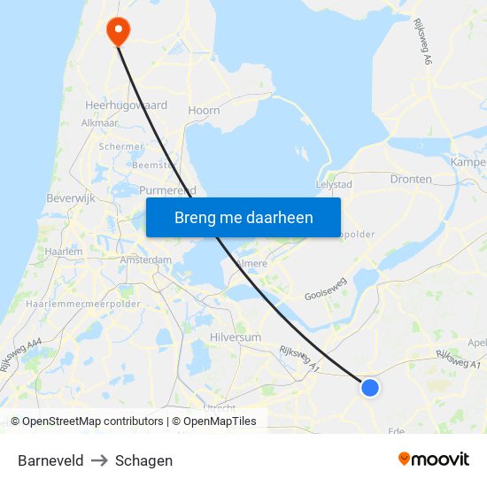 Barneveld to Schagen map