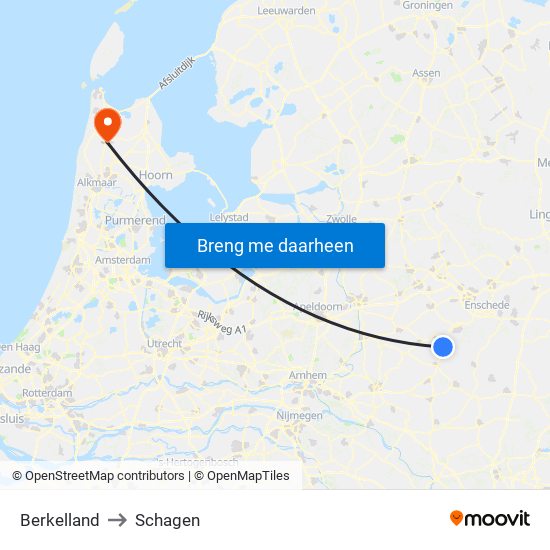 Berkelland to Schagen map