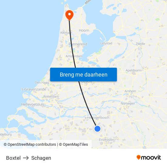 Boxtel to Schagen map