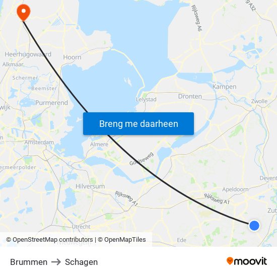 Brummen to Schagen map