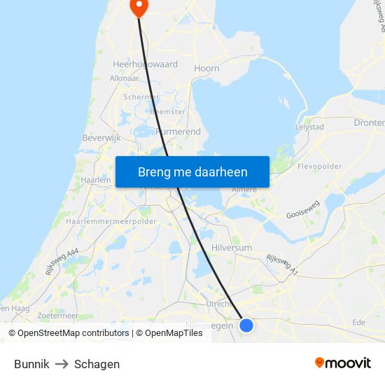 Bunnik to Schagen map