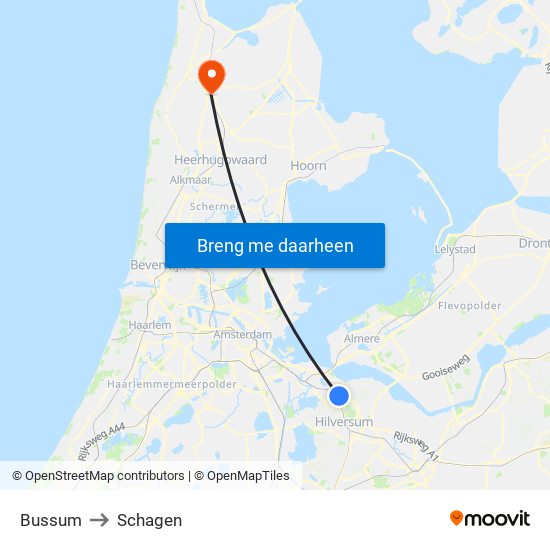 Bussum to Schagen map