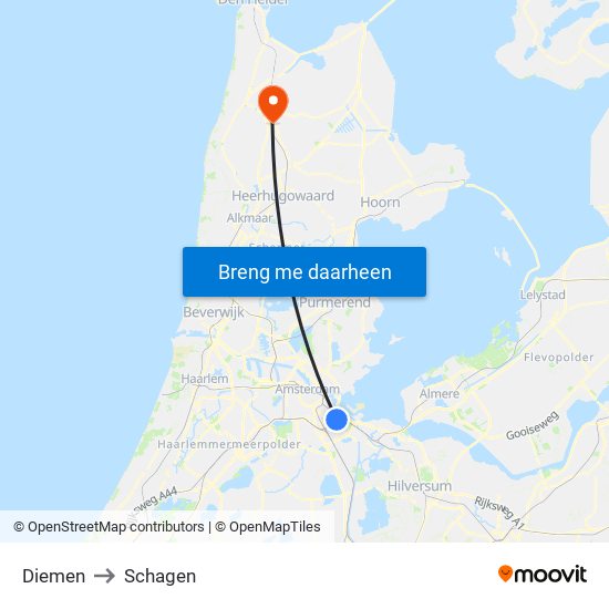 Diemen to Schagen map