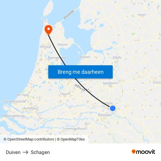 Duiven to Schagen map