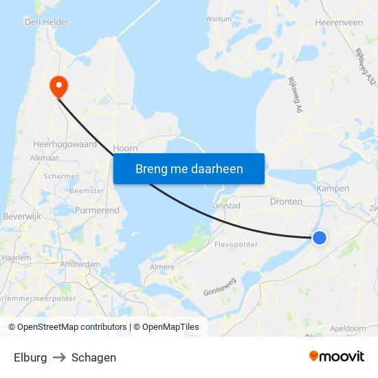 Elburg to Schagen map