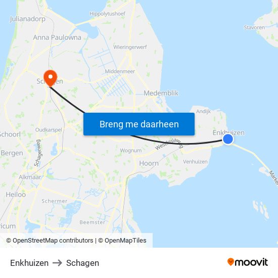 Enkhuizen to Schagen map