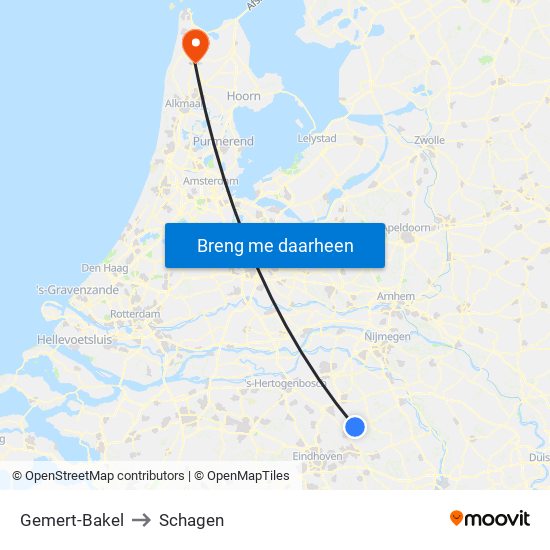 Gemert-Bakel to Schagen map