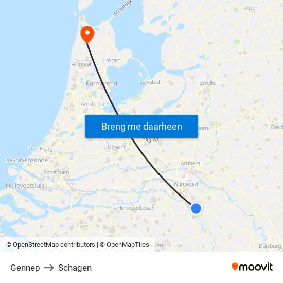 Gennep to Schagen map