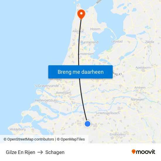 Gilze En Rijen to Schagen map