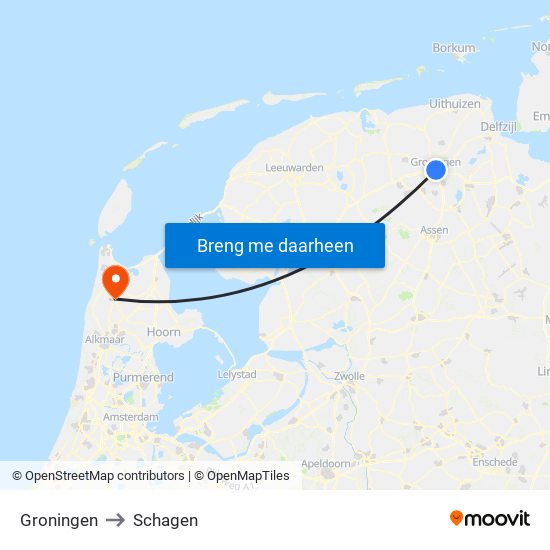 Groningen to Schagen map