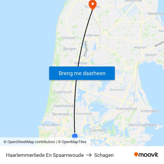 Haarlemmerliede En Spaarnwoude to Schagen map
