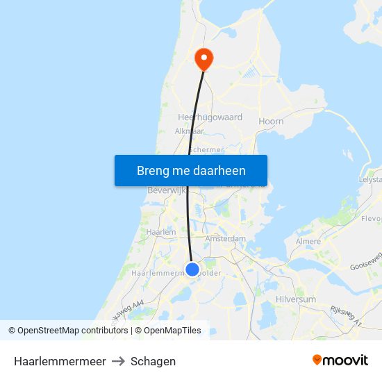 Haarlemmermeer to Schagen map