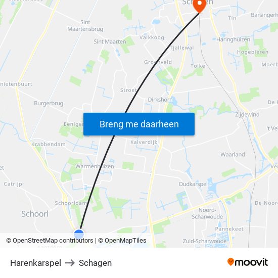 Harenkarspel to Schagen map