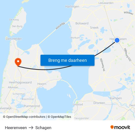 Heerenveen to Schagen map