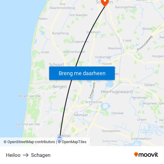 Heiloo to Schagen map