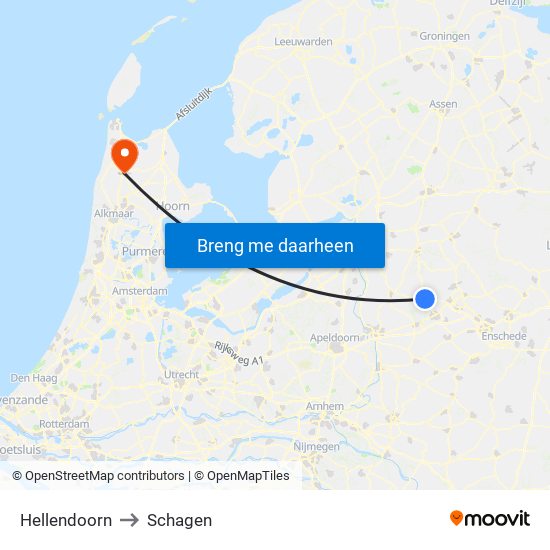 Hellendoorn to Schagen map