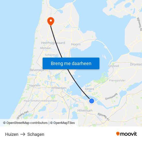 Huizen to Schagen map