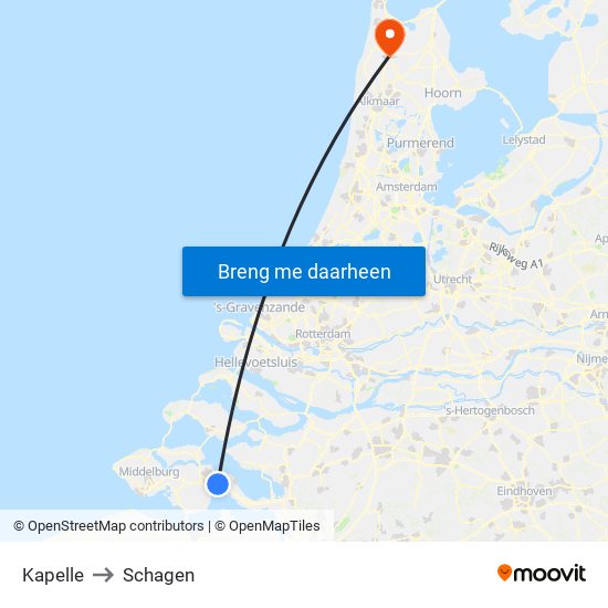 Kapelle to Schagen map