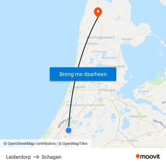 Leiderdorp to Schagen map