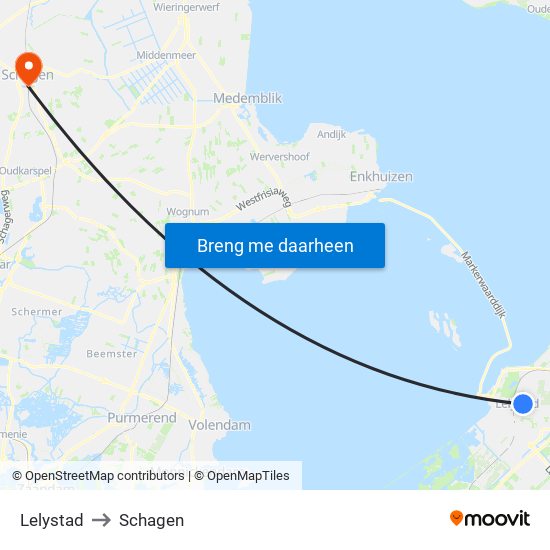 Lelystad to Schagen map