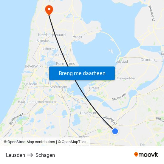 Leusden to Schagen map