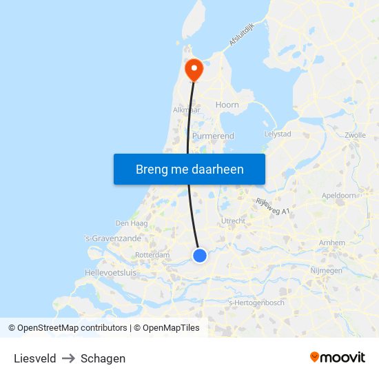 Liesveld to Schagen map